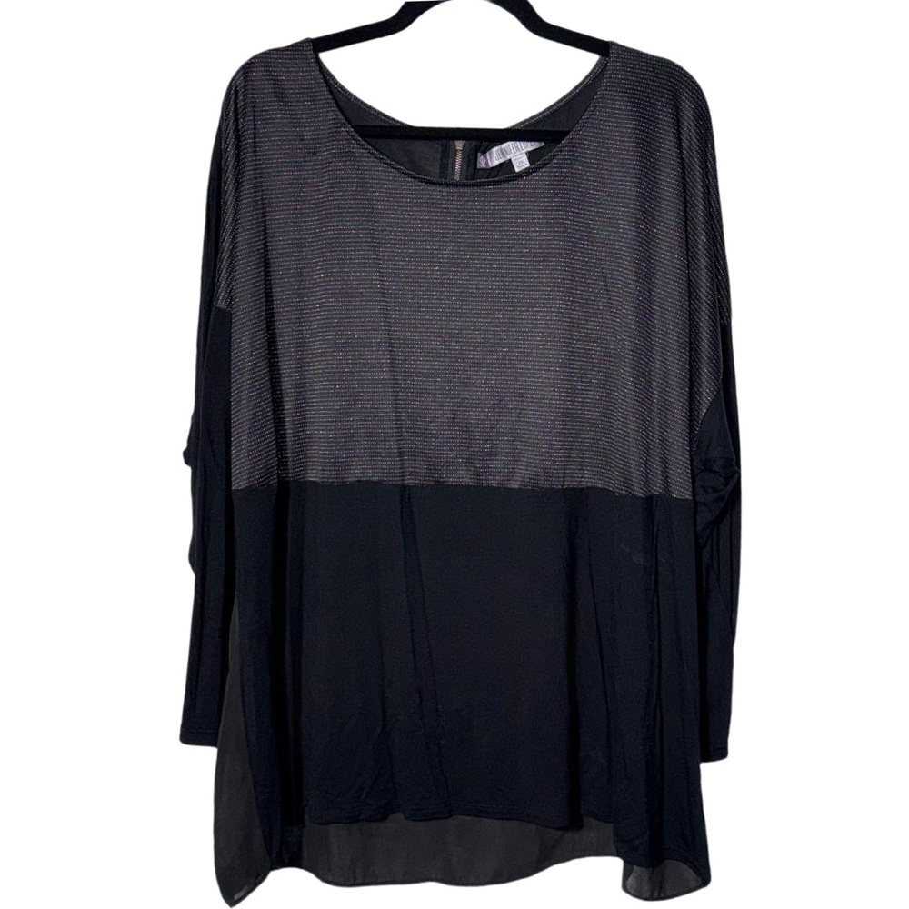 Jennifer Lopez Black and Silver Sheer Back Tunic Top Sz 2X